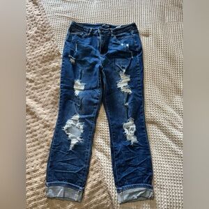 Judy Blue Dark Blue Distressed Boyfriend Jeans